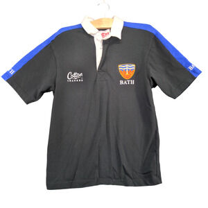 Cotton Traders Youth Boys Rugby Jersey Black 24x25.5 Bath Logo Embroidered
